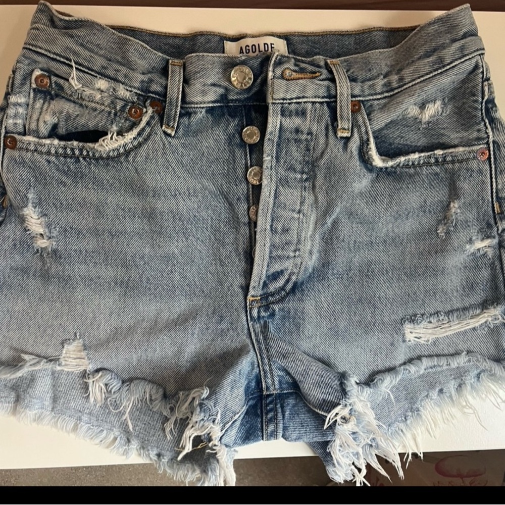 Agolde Women's Frayed Jean Shorts - Light Blue